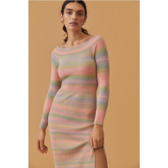 Anthropologie Daily Practice Sweater Dress Small Pastel Stripe Knit Midi Chic - Picture 10 of 11
